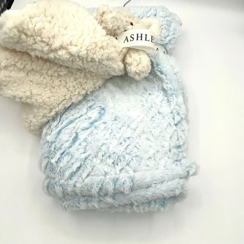 Laura Ashley ZigZag Sherpa Baby Blanket & Elephant Lovey 2-Piece Set NEW